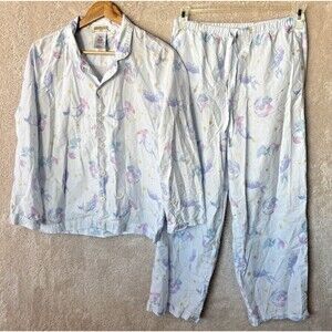 Pottery Barn Teen MERMAID Loose Fit Pajamas Set Sz M Top & Bottoms Cotton Blue